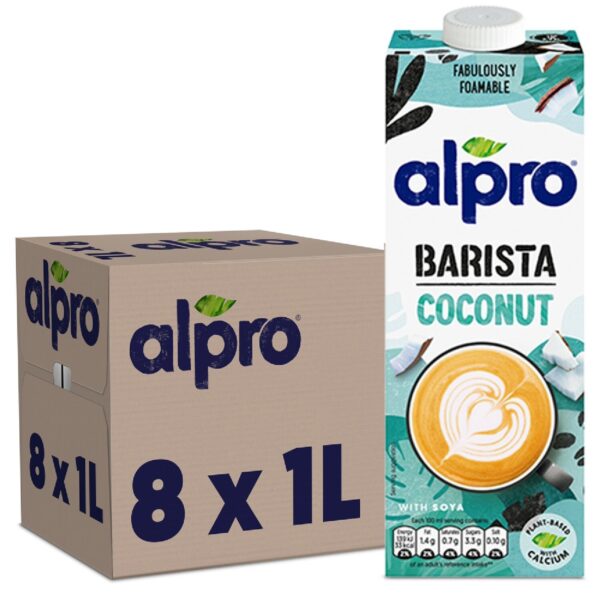 8 x 1L Alpro Barista Coconut with Soya Drink Gluten Free Plant-Based