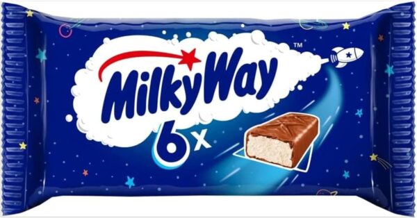 Milky Way Chocolate Bars, Nougat & Milk Chocolate Multipack, 6 x 21.5g, Ideal