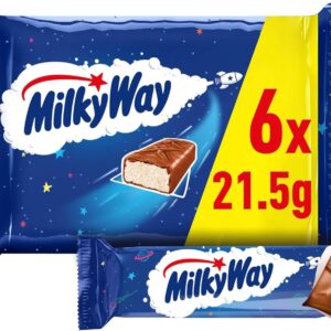 Milky Way Chocolate Bars, Nougat & Milk Chocolate Multipack, 6 x 21.5g, Ideal